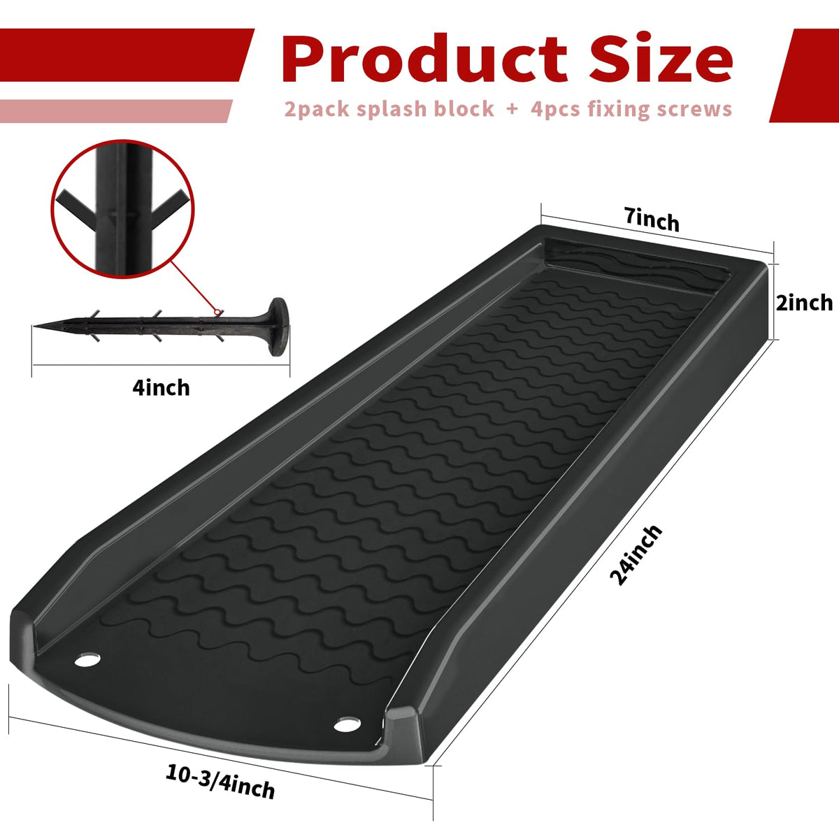 NAACOO black splash block blends with soil for unobtrusive placement
