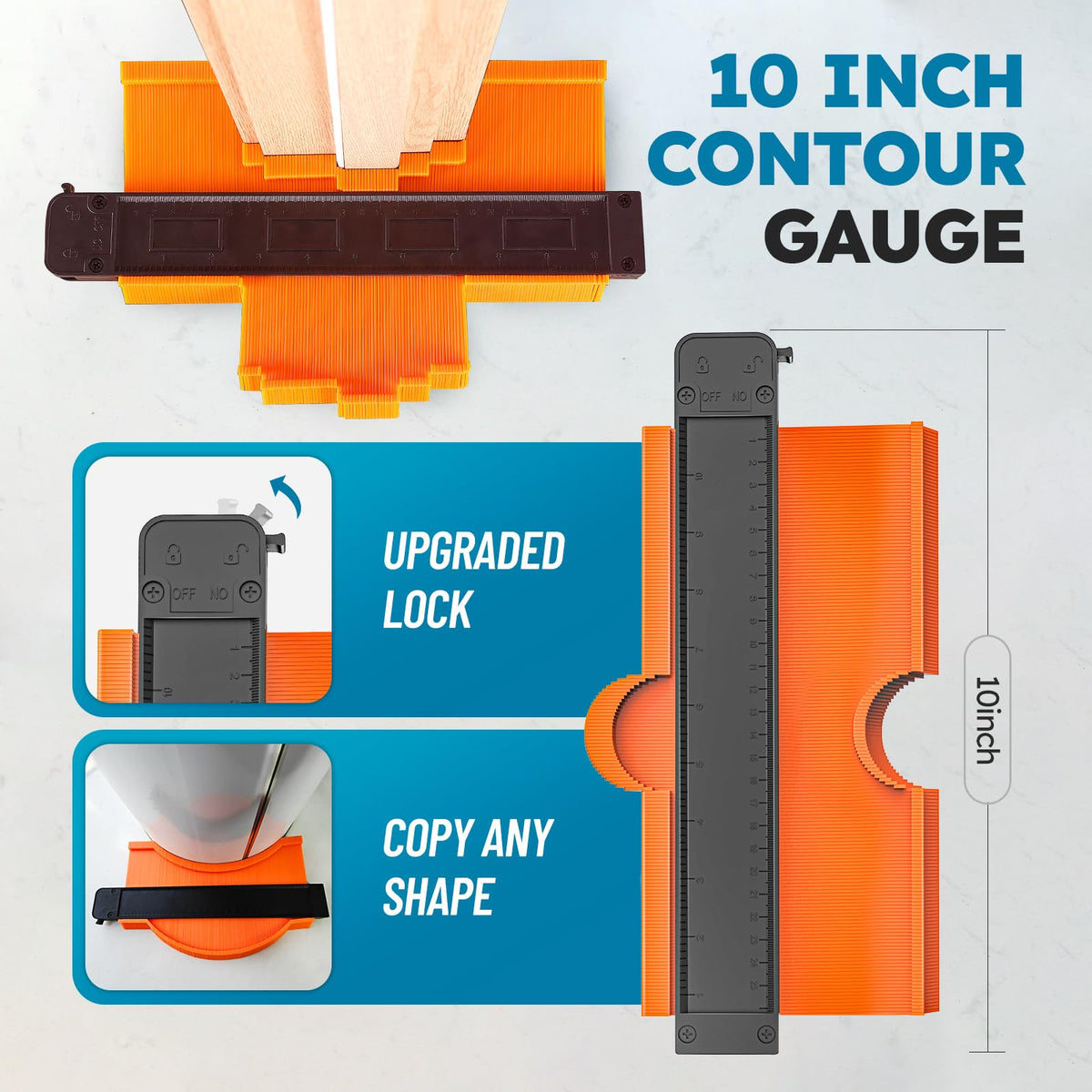NAACOO contour gauge with lock captures irregular shapes for easy transfer.