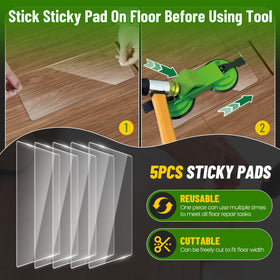 Five sticky pads boost grip on various floor widths.