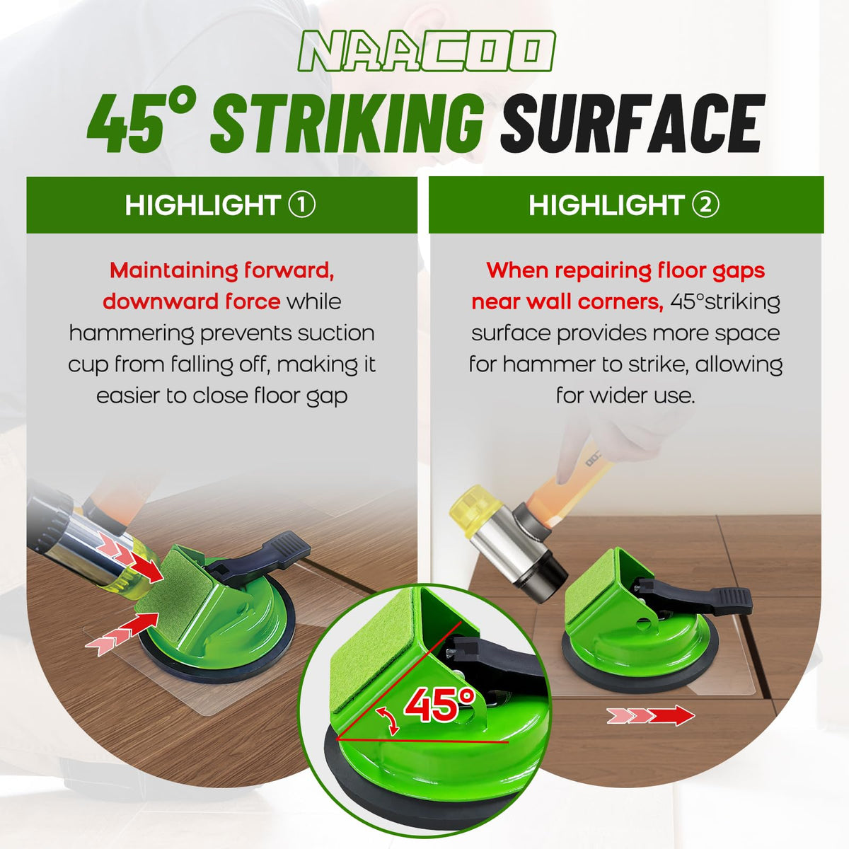 NAACOO Enhanced suction cup grips diverse floors without leaving marks.