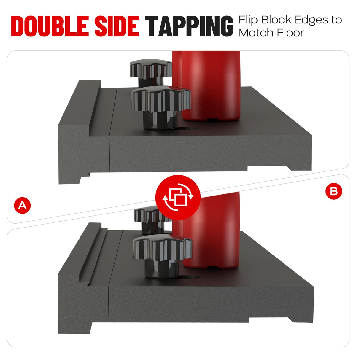 NAACOO tapping block showing three edges for versatile floor fit.