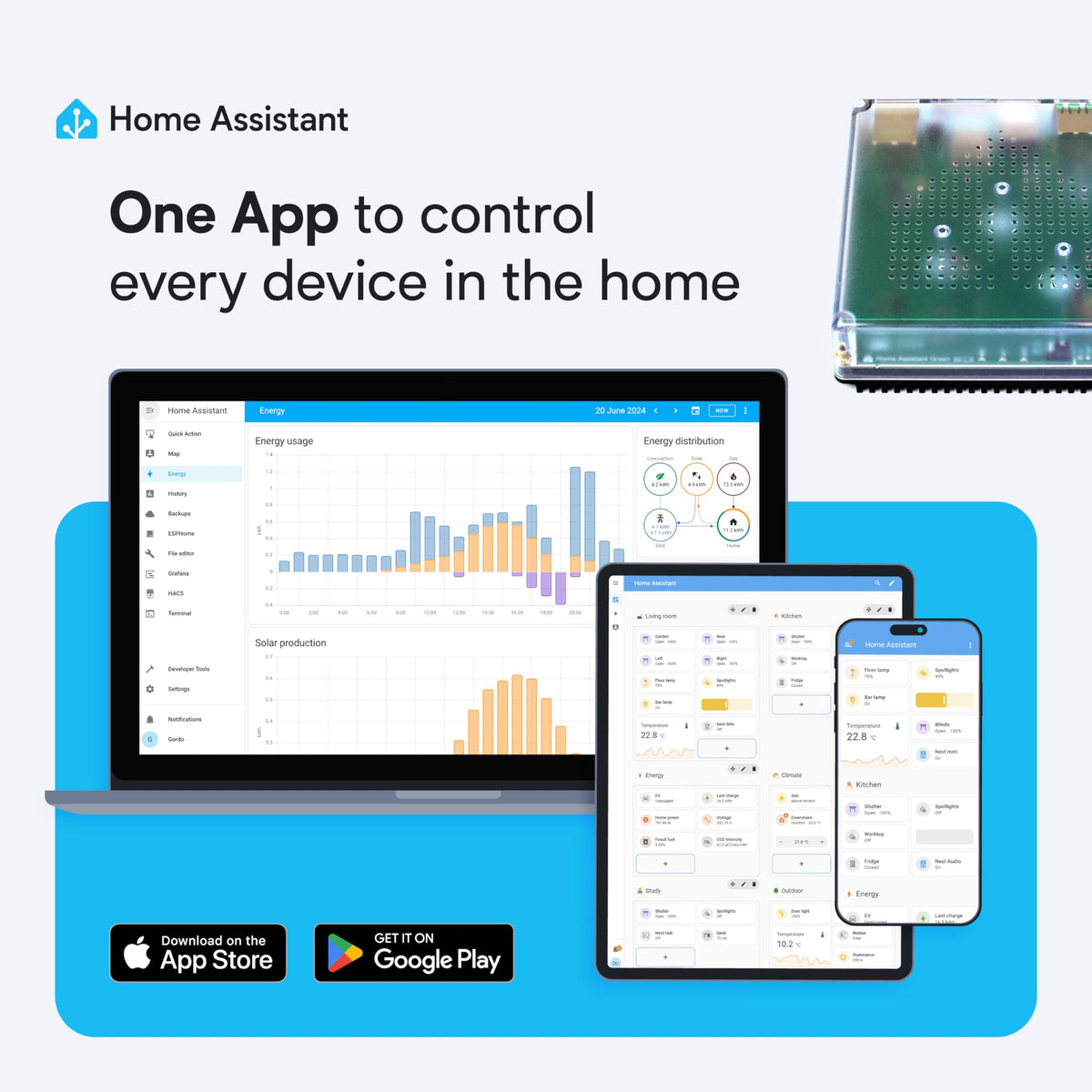 Nabu Casa Home Assistant Green power supply, energy-efficient design for daily use.