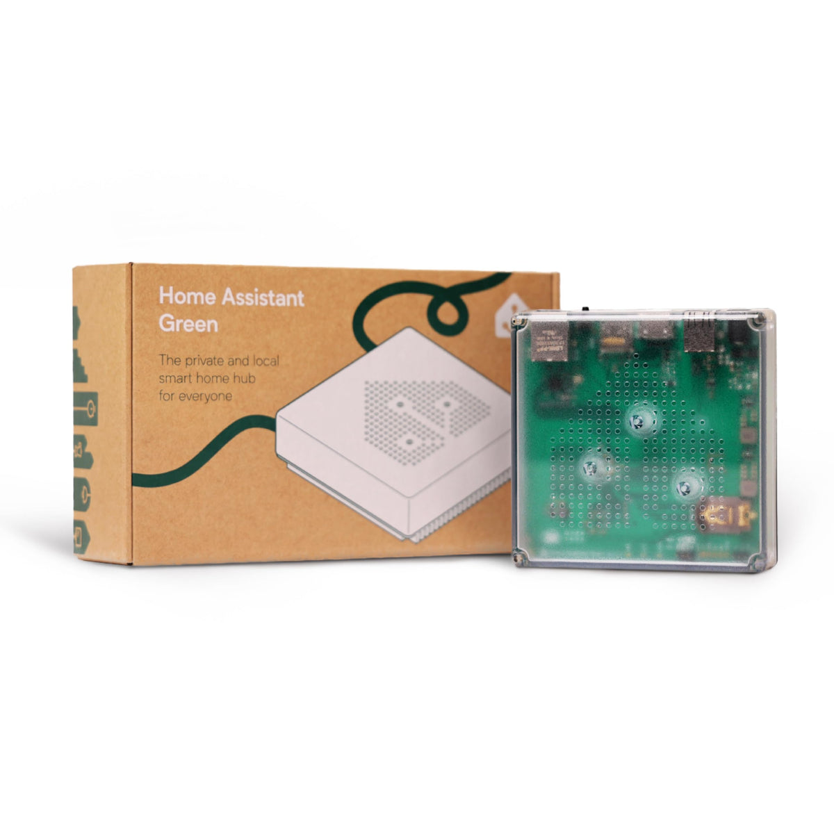 Nabu Casa Home Assistant Green side profile, silent, small form factor for home use.
