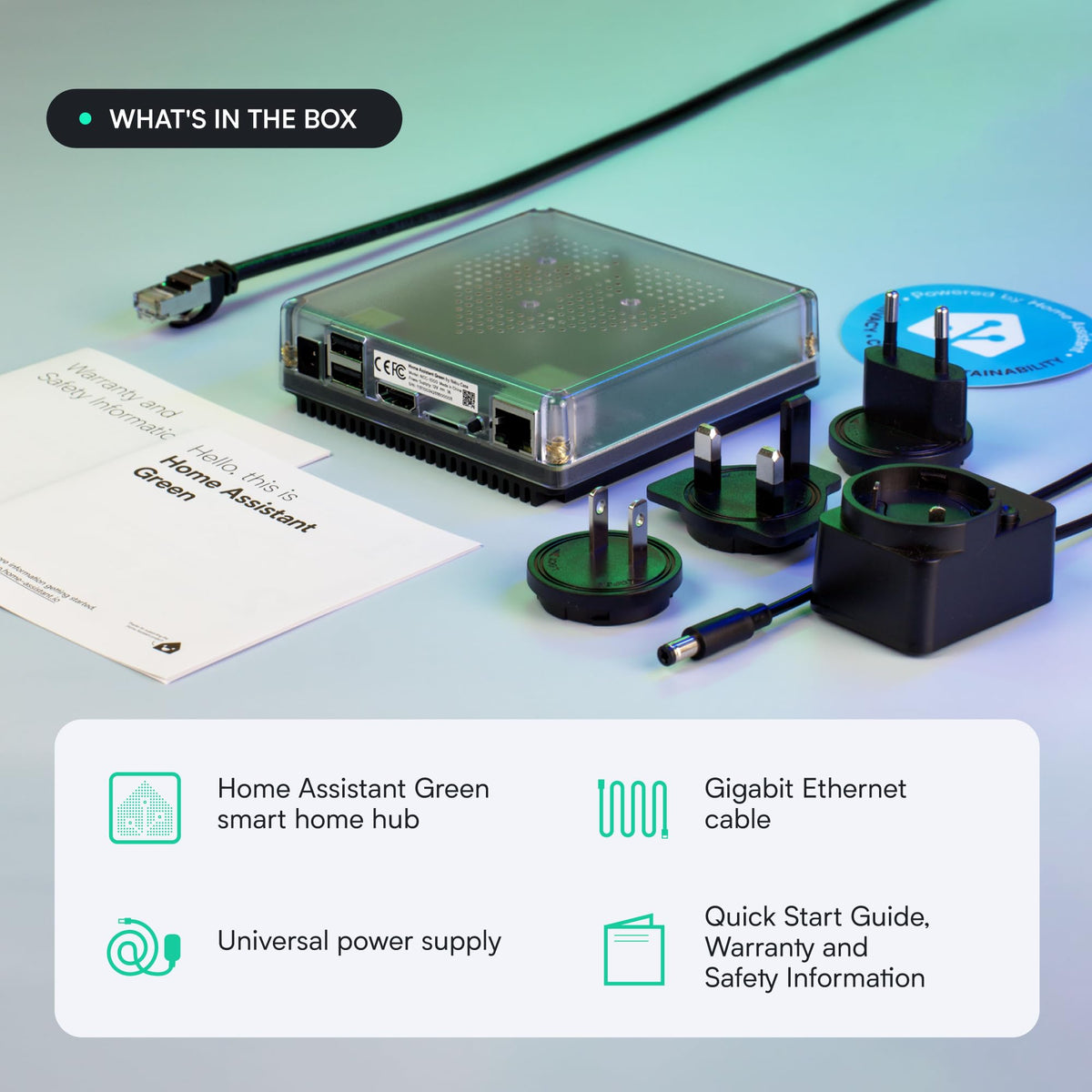 Nabu Casa Home Assistant Green top ports, USB expansion for extra connectivity.