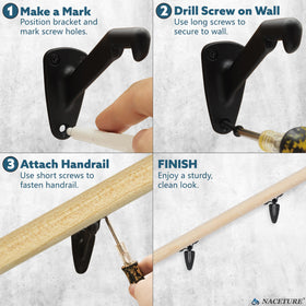 NACETURE adjustable stair banister brackets fit straight or curved stairs.