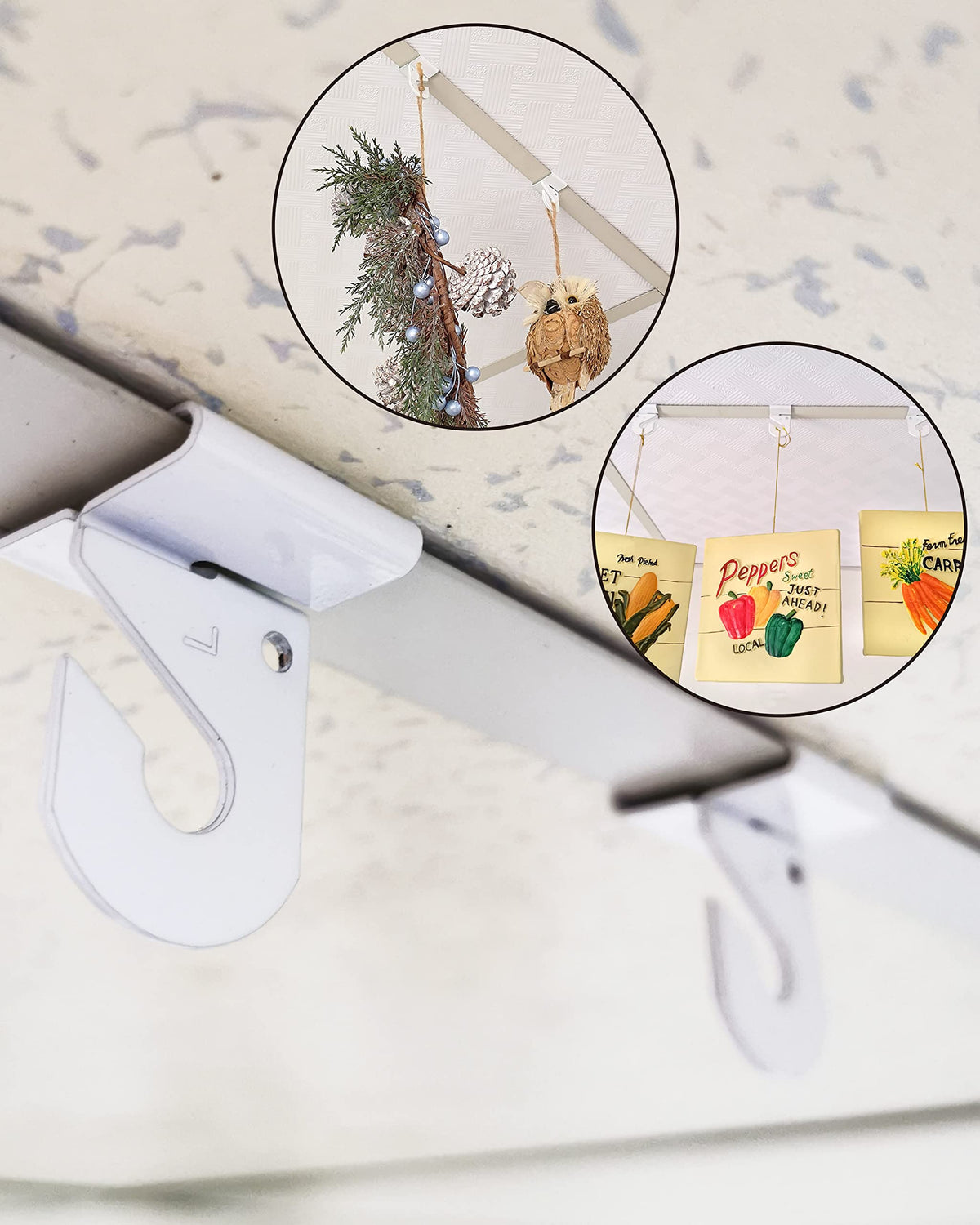 NACETURE ceiling hook on grid demonstrates quick, tool-free installation for parties and classrooms