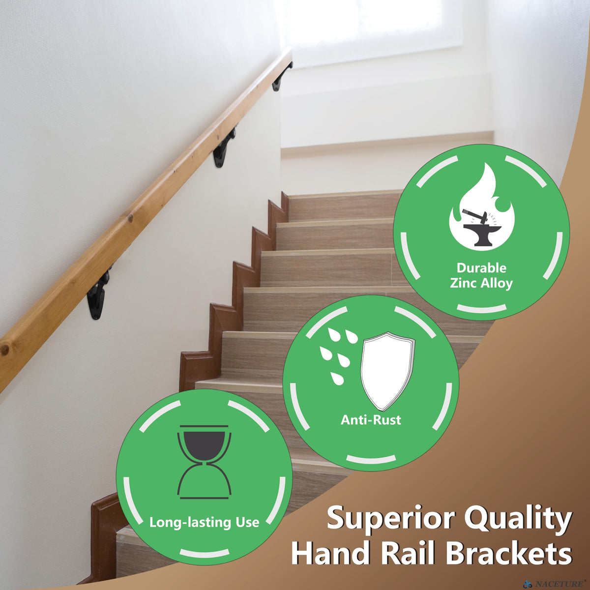 NACETURE heavy-duty rail brackets engineered to support up to 330 lbs.