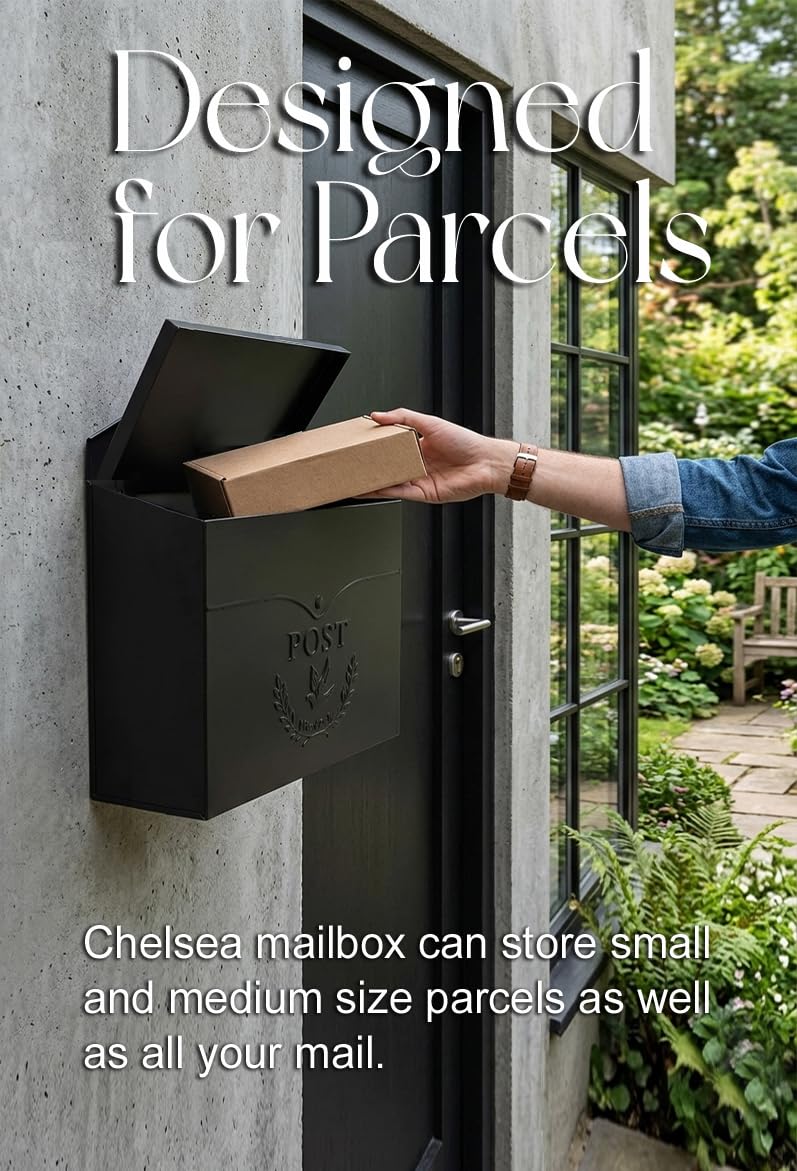 NACH Chelsea wall-mount mailbox measures 11.5 by 4.8 by 13 inches.