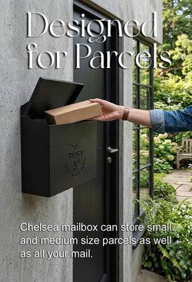 NACH Chelsea wall-mount mailbox measures 11.5 by 4.8 by 13 inches.
