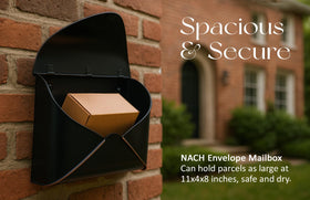 NACH wall-mount mailbox dimensions showing 13 x 4.7 x 10.2 inches for planning