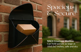 NACH weatherproof steel mailbox outdoors exposed to elements with rust-resistant finish.