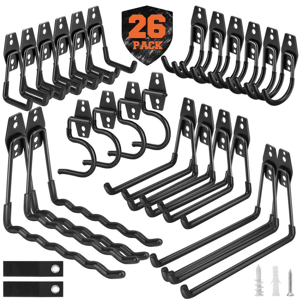 Nacial 26-pack garage hooks set ready for wall mounting and organization