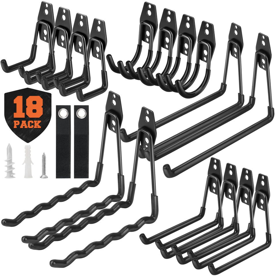 Nacial 18-piece garage hook set ready for organized storage and easy mounting.