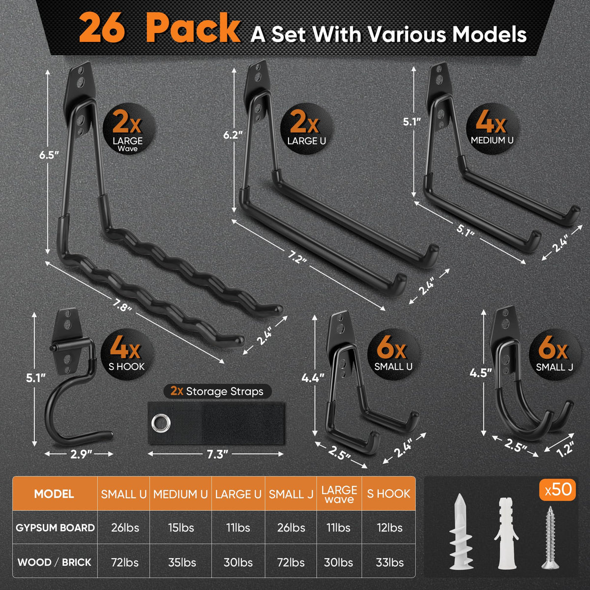 Close-up of Nacial heavy-duty garage hooks showing strength and durability