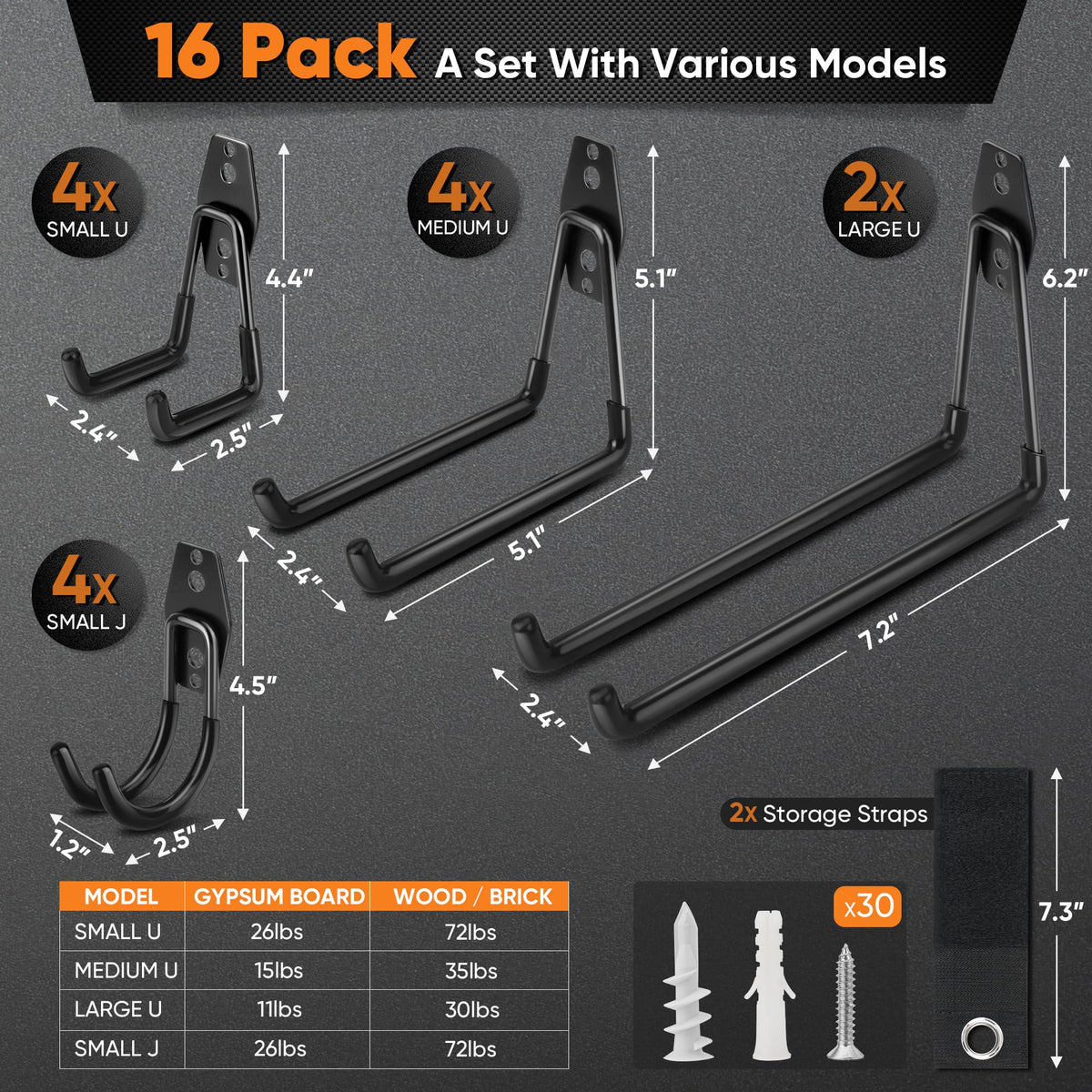 Nacial heavy-duty garage hooks wall-mount setup for sturdy storage