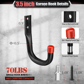 Nacial wall-mount garage hook with rubber tip for safe hanging