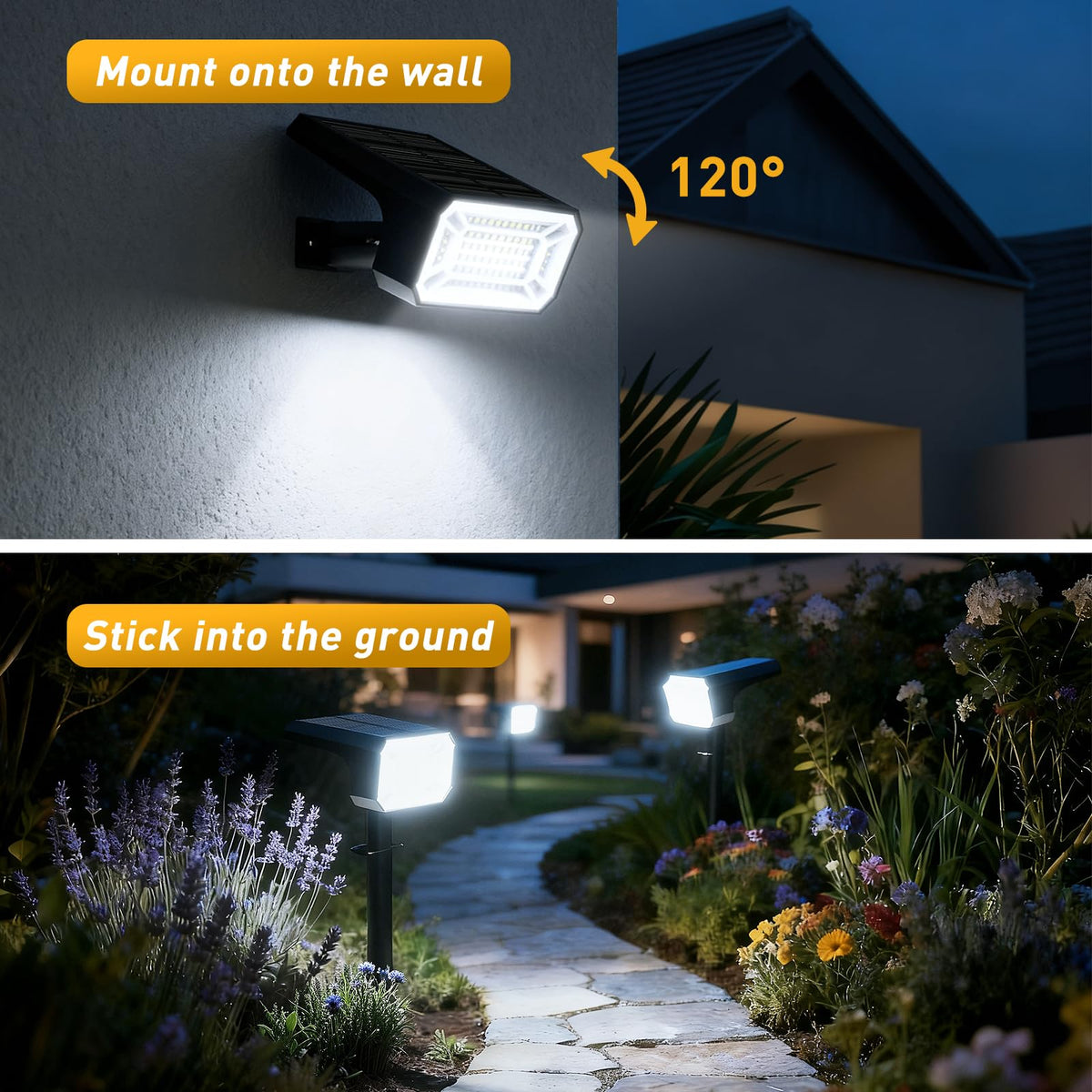NACINIC 100-LED solar floodlight brightening patio edges