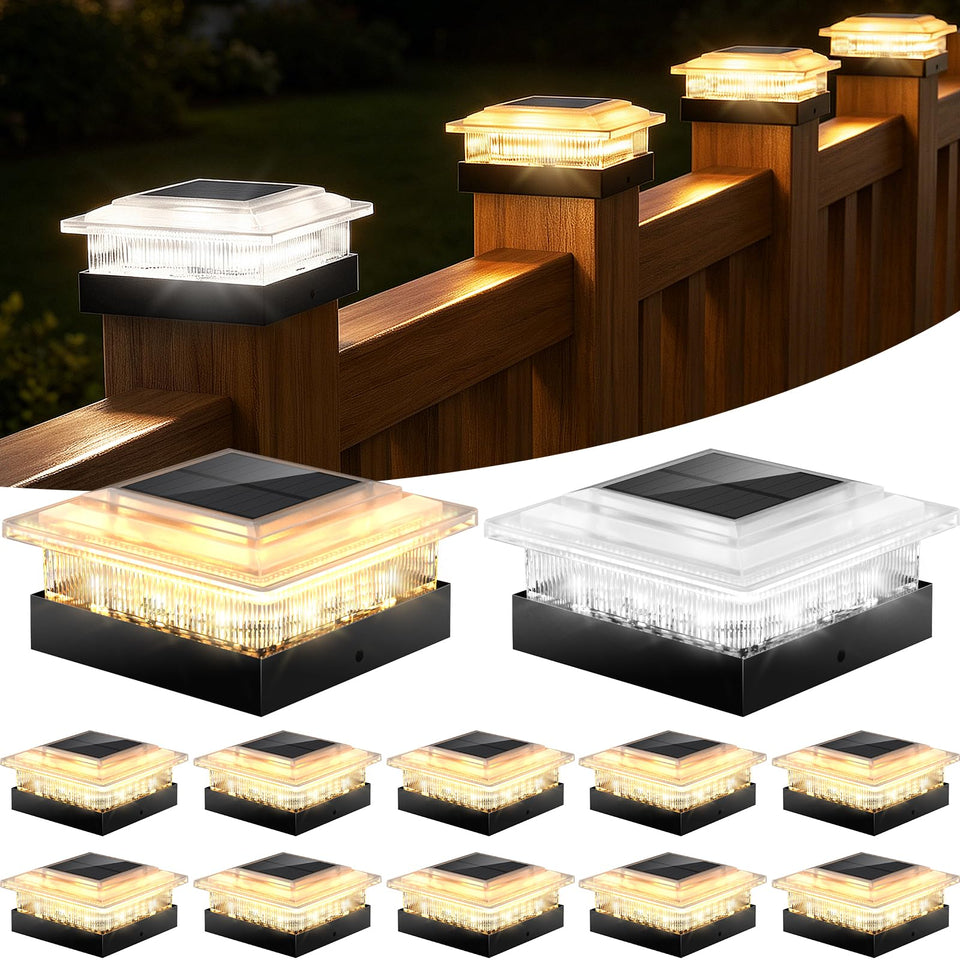 NACINIC 4x4 solar post-cap light on a fence post for dusk brightness