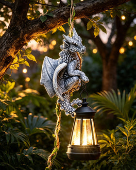 Nacome Dragon outdoor statue garden front view showing guardian figure with vine accents for yard decor.