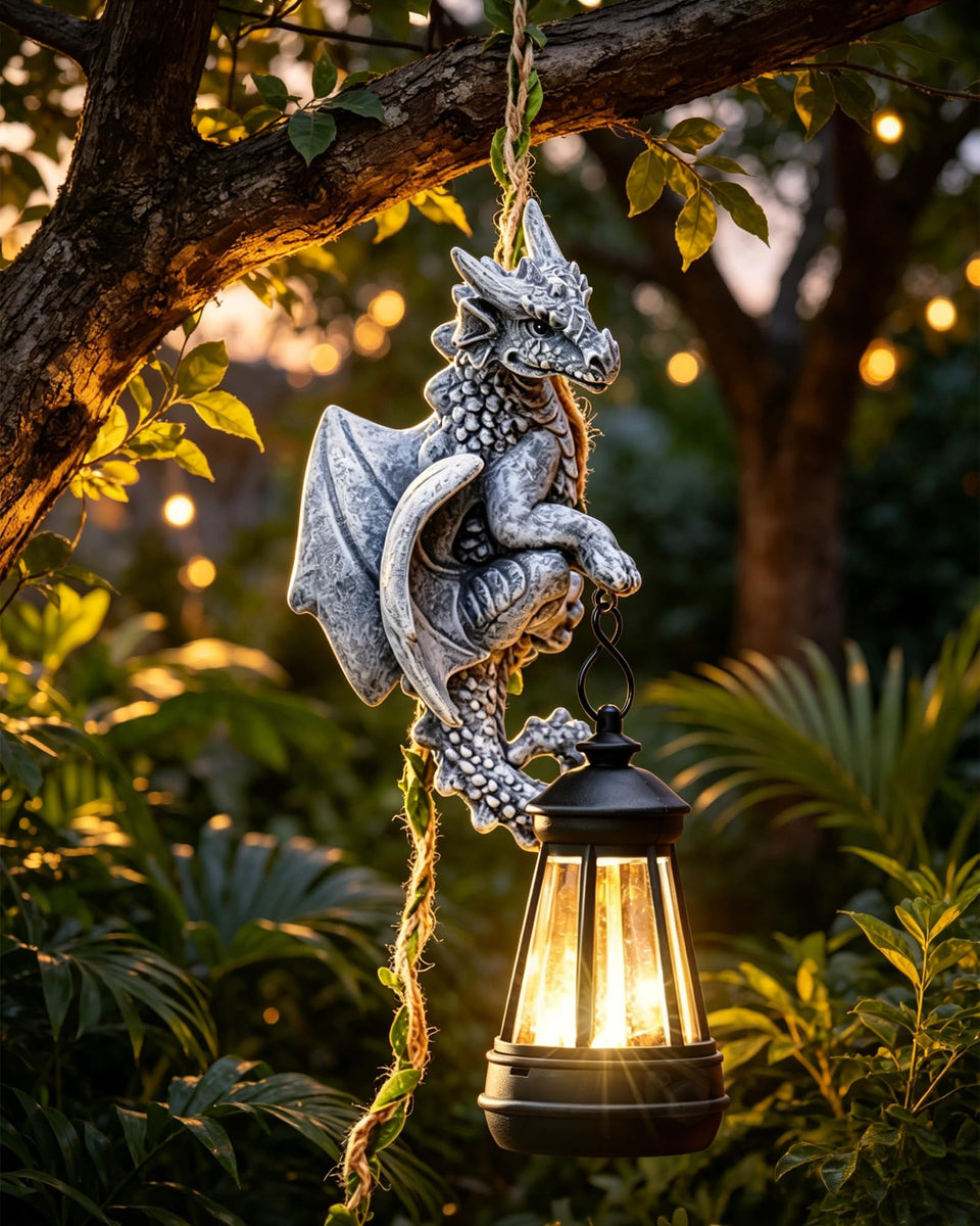 Nacome Dragon outdoor statue garden front view showing guardian figure with vine accents for yard decor.