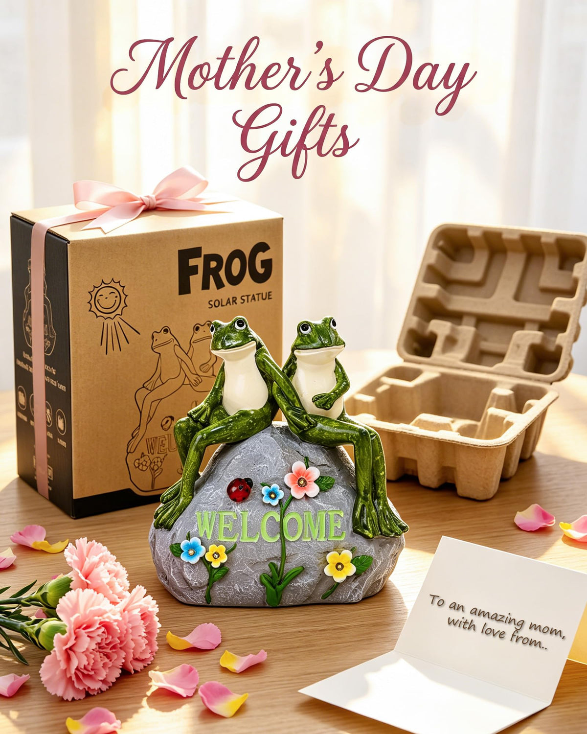 Nacome frog garden statue with LEDs enhancing evening outdoor mood