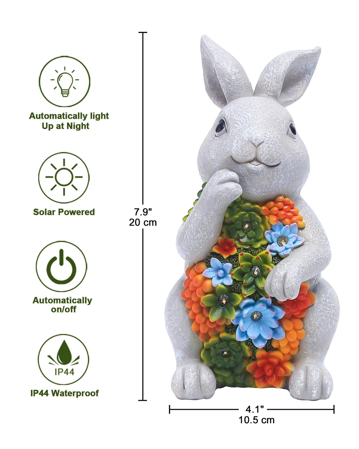 Nacome garden decor bunny with textured stone-look finish near succulents.
