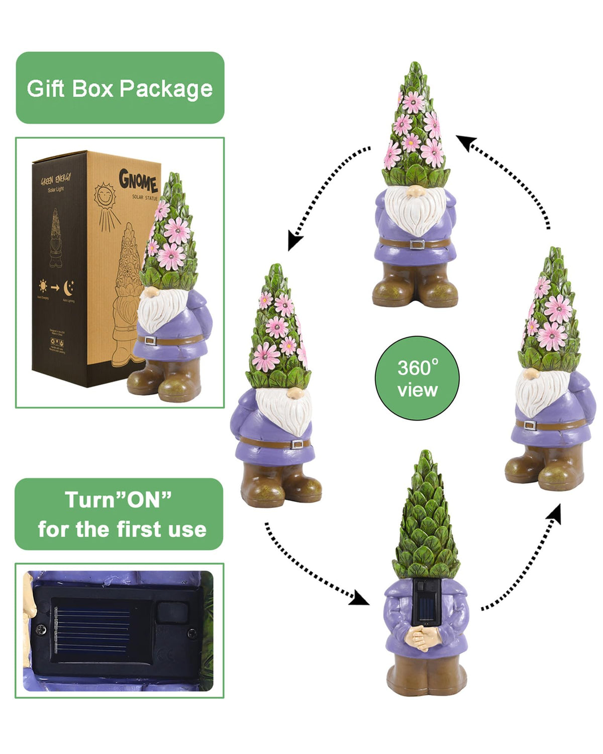 Nacome lawn ornament with stone texture and LED lights for year-round charm