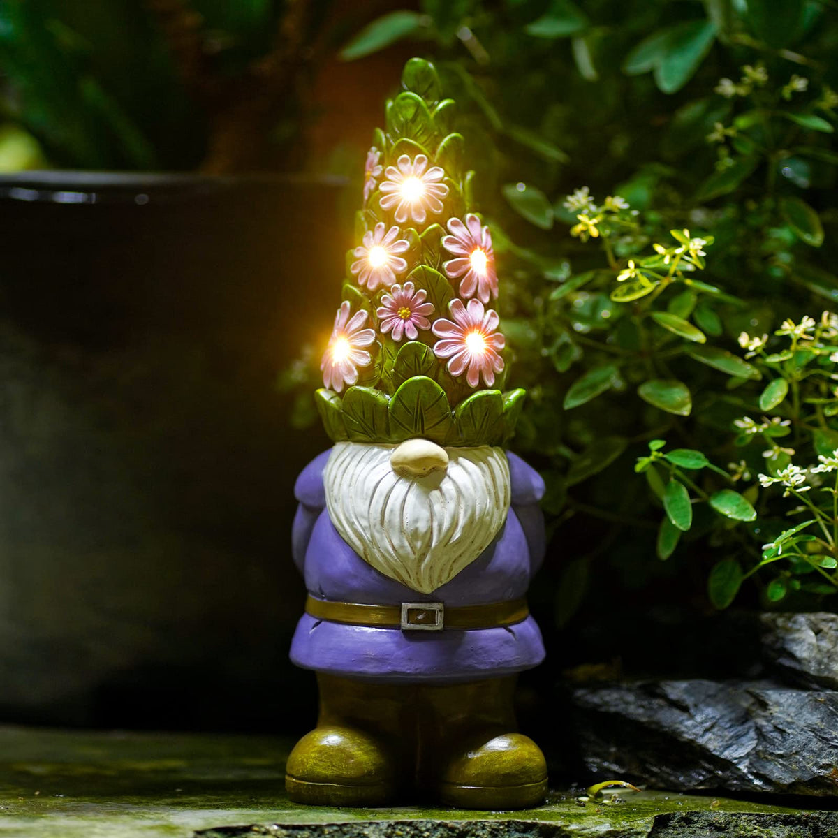 Nacome solar gnome statue with succulent lights for cozy patio evenings
