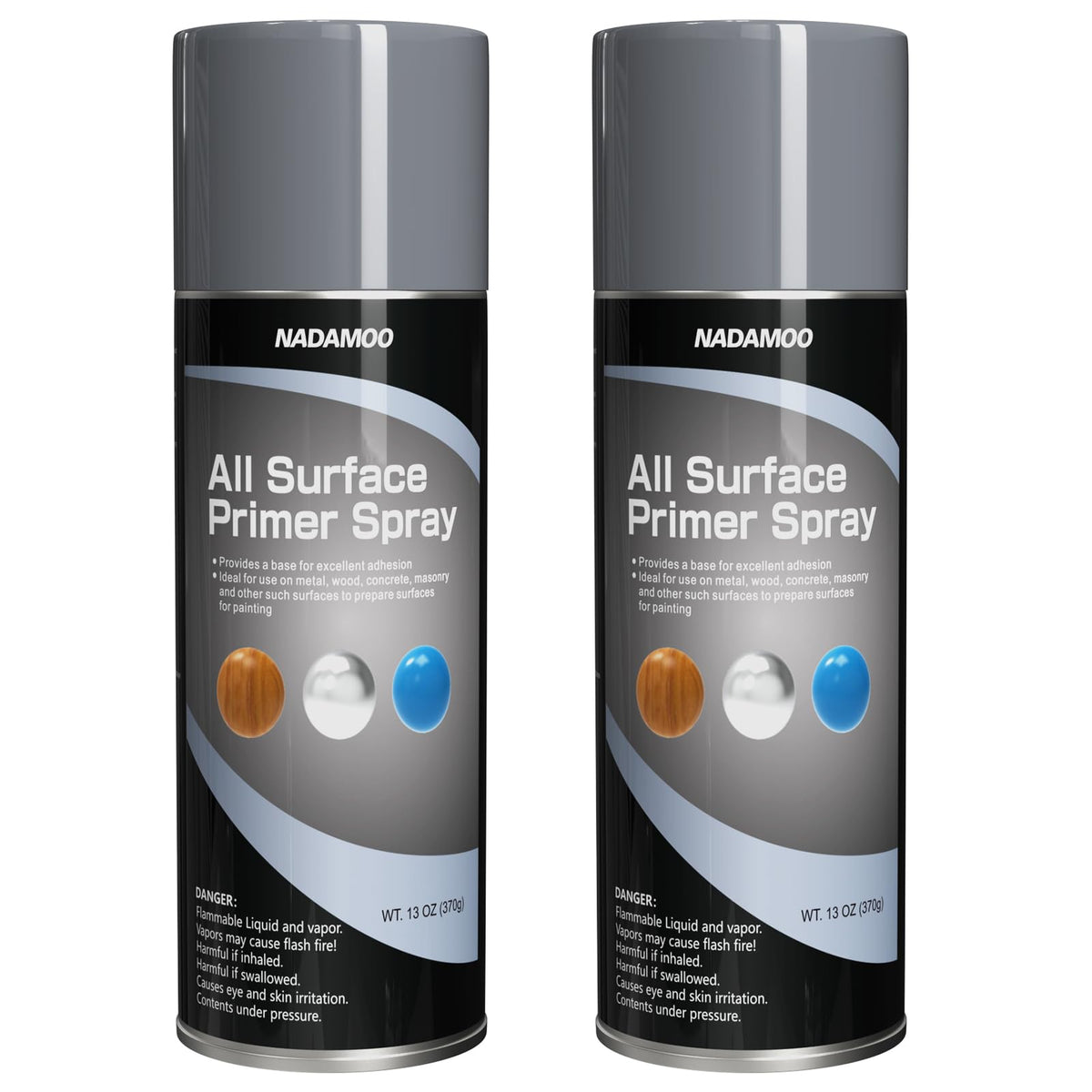 NADAMOO all-surface primer spray can in matte gray for versatile adhesion.