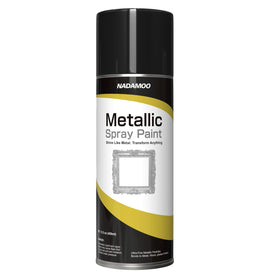 NADAMOO metallic spray paint silver can close-up for premium DIY finishes.