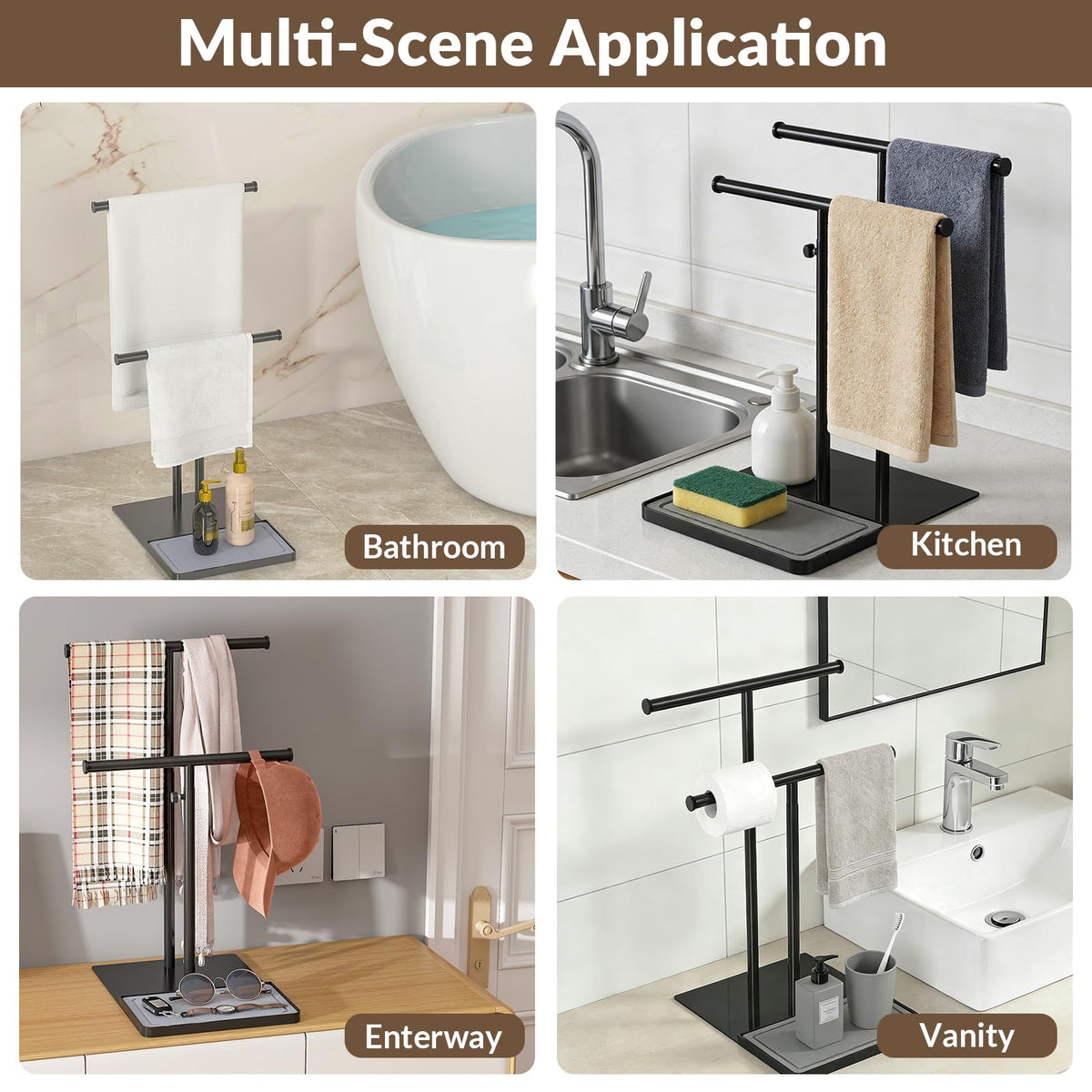 NADAMOO versatile freestanding rack saves counter space in bathrooms and kitchens.