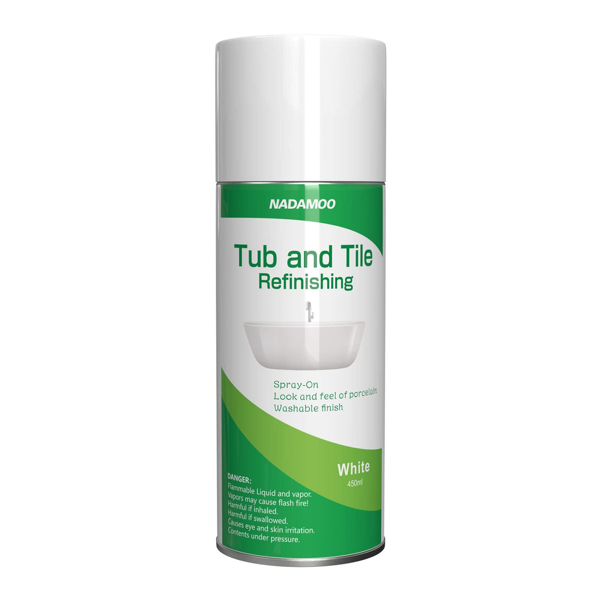 NADAMOO tub and tile spray white 450ml for quick bathroom refresh and durable semi-gloss finish.