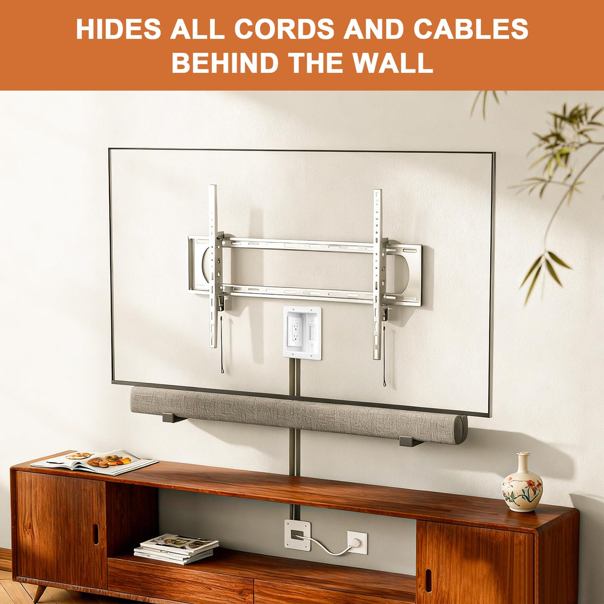 Naerza flush-wall design supports discreet TV setup with minimal visual clutter.