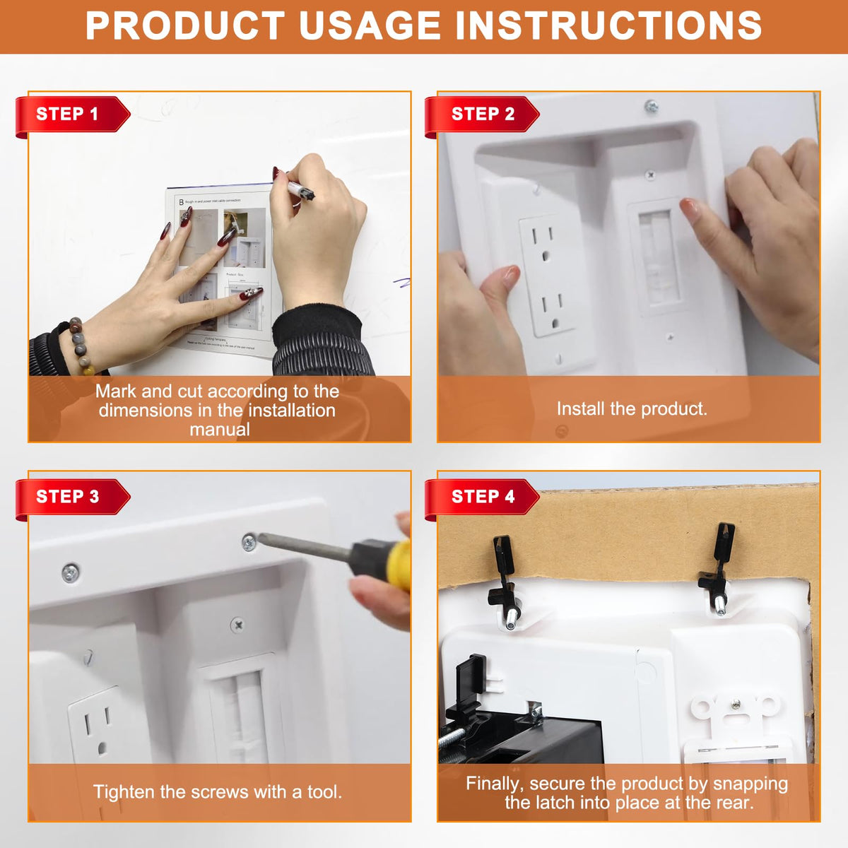 Naerza white sleek finish fits many rooms and hides wires behind the wall.
