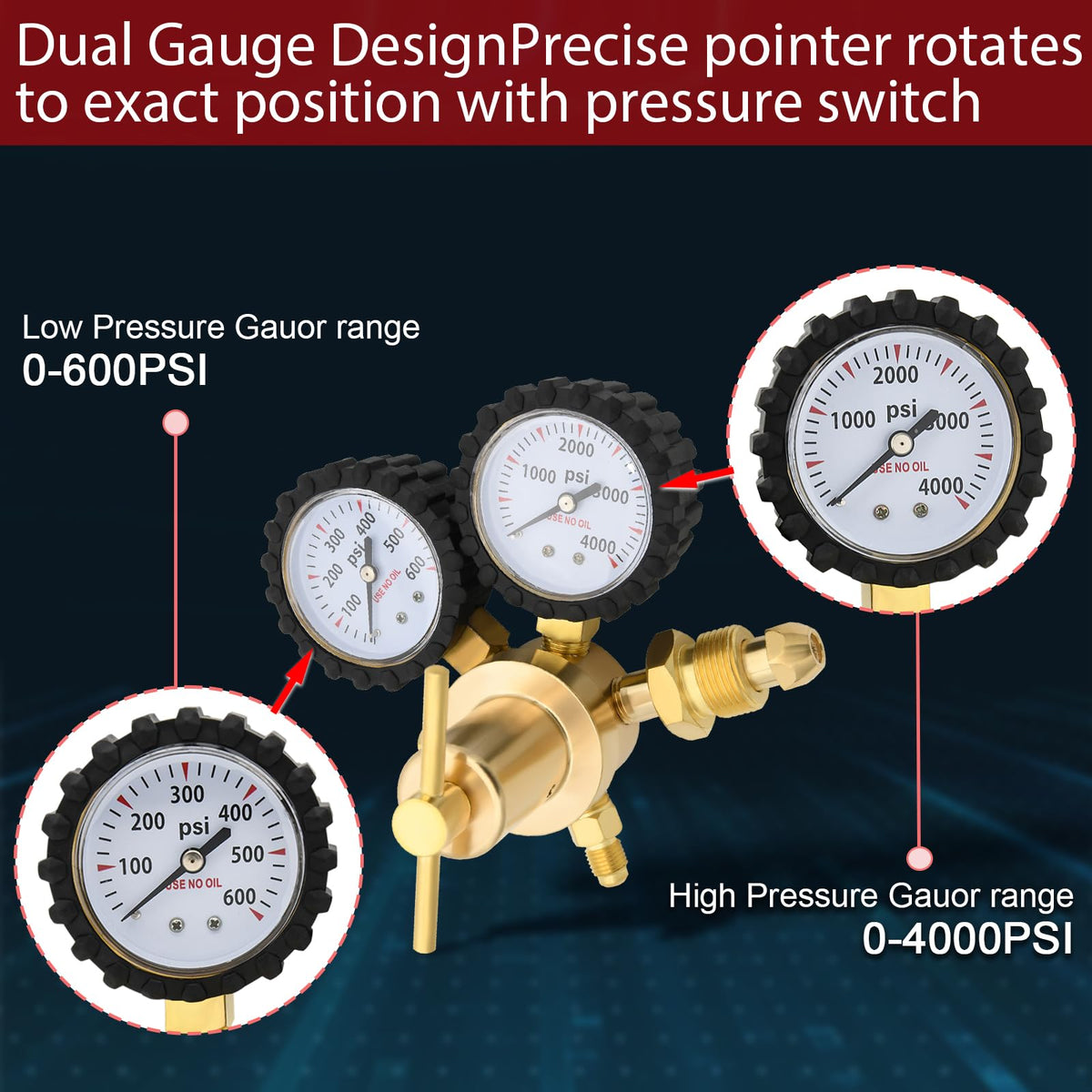 2-inch gauge plus 0-600 PSI display supports quick, clear readings