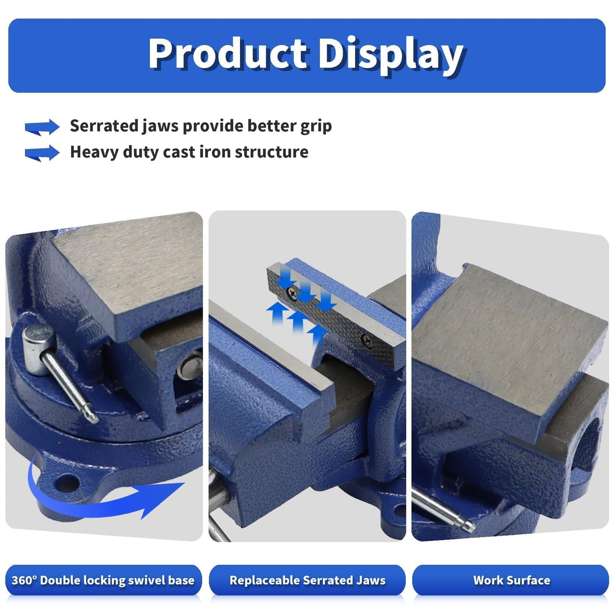 Nakkaa vise with replaceable jaws delivers slip-resistant grip on varied workpieces.
