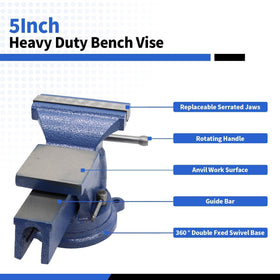 Nakkaa bench vise with 360° swivel base enables flexible clamping angles.