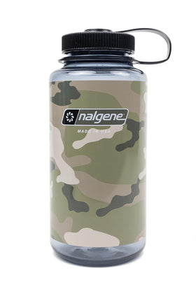 Nalgene 348822 wide-mouth bottle in camo gray-black, easy filling.