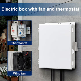 Namunanee hinged-cover outdoor box keeps dust and water out for safer operation.
