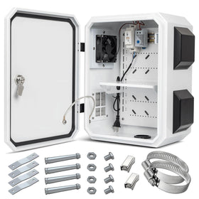 Namunanee outdoor box front view with thermostat and fan for controlled outdoor power