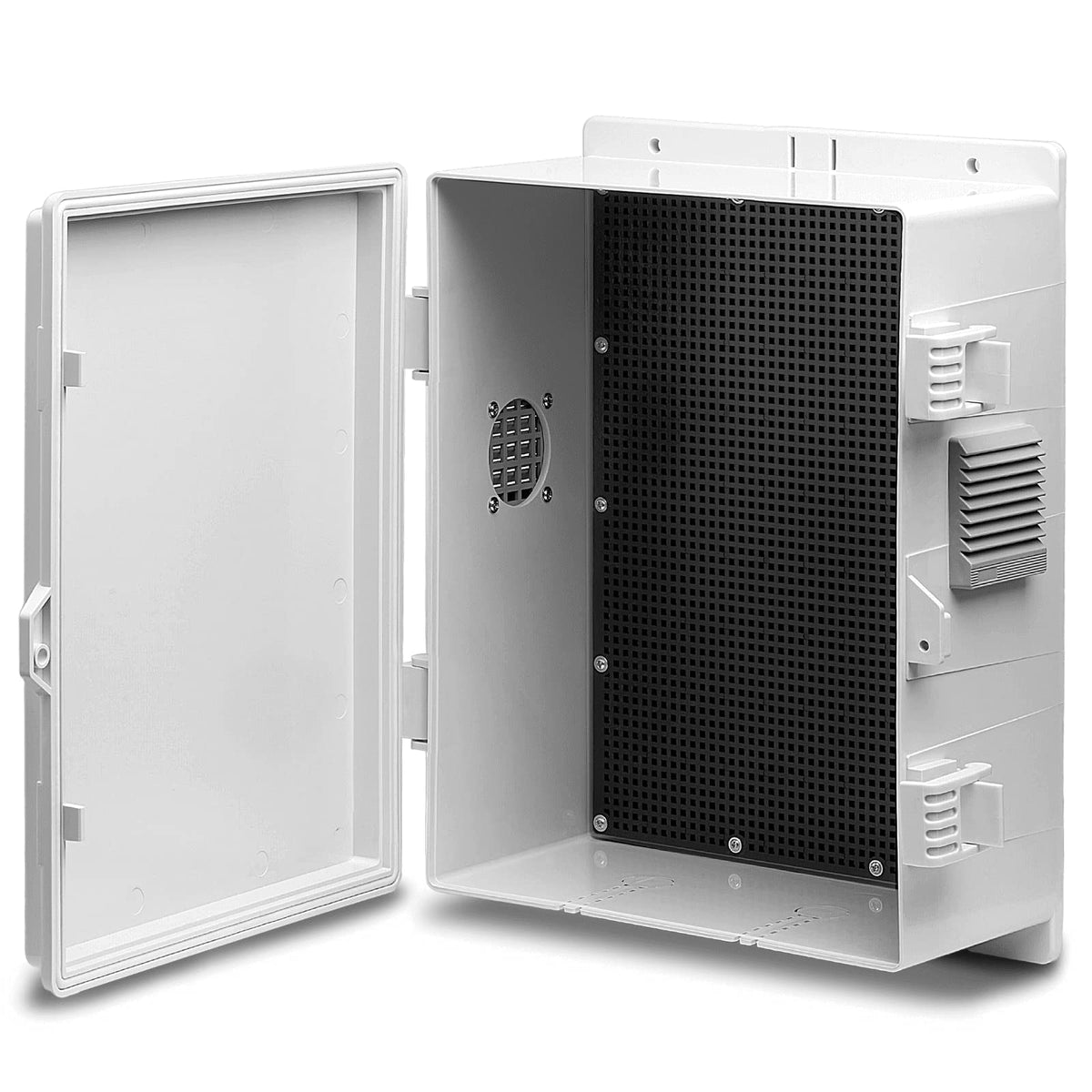 Namunanee outdoor junction box with hinged cover protects connections in all weather.