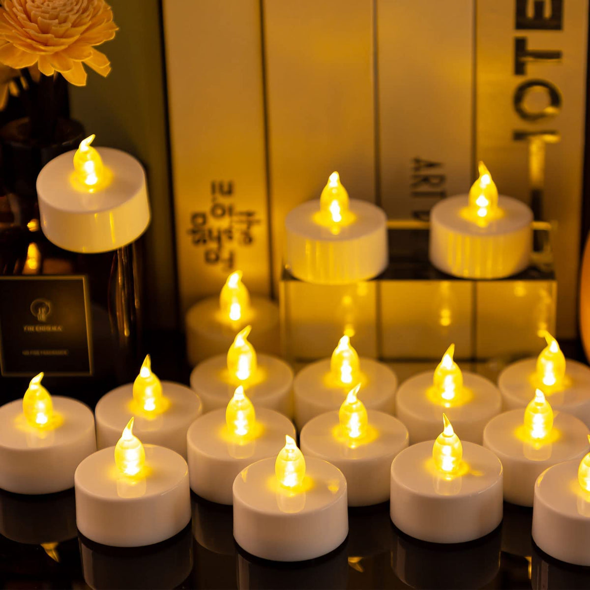 Nancia 100-pack tea lights provide safe wax-free glow for events
