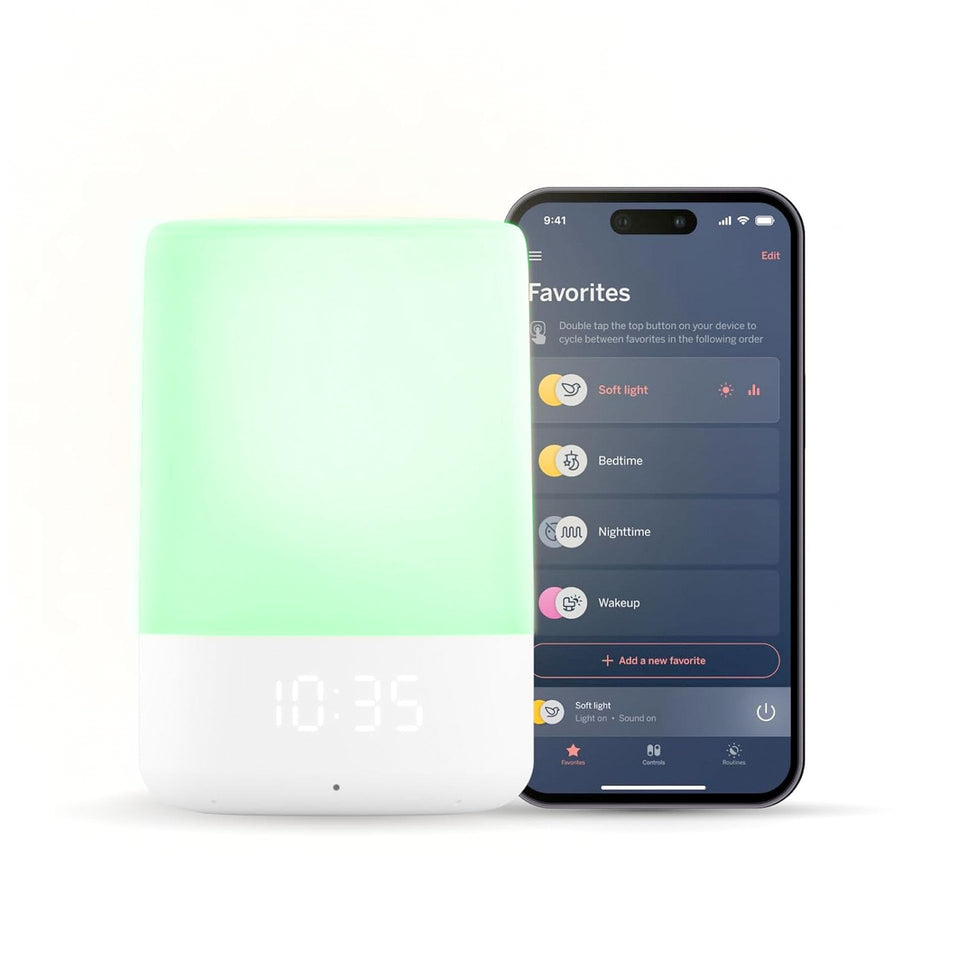 Nanit Sound and Light Night Light Ambience enhances bedtime with soothing hues.