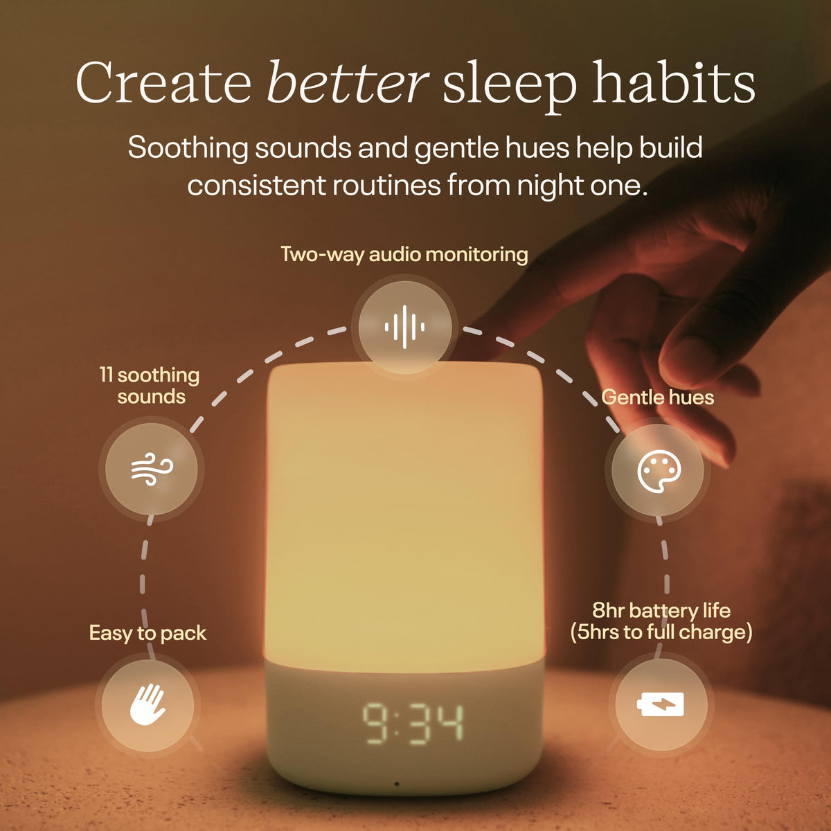 Nanit Sound Machine Soothing Sounds calms fussy moments for easier sleep.