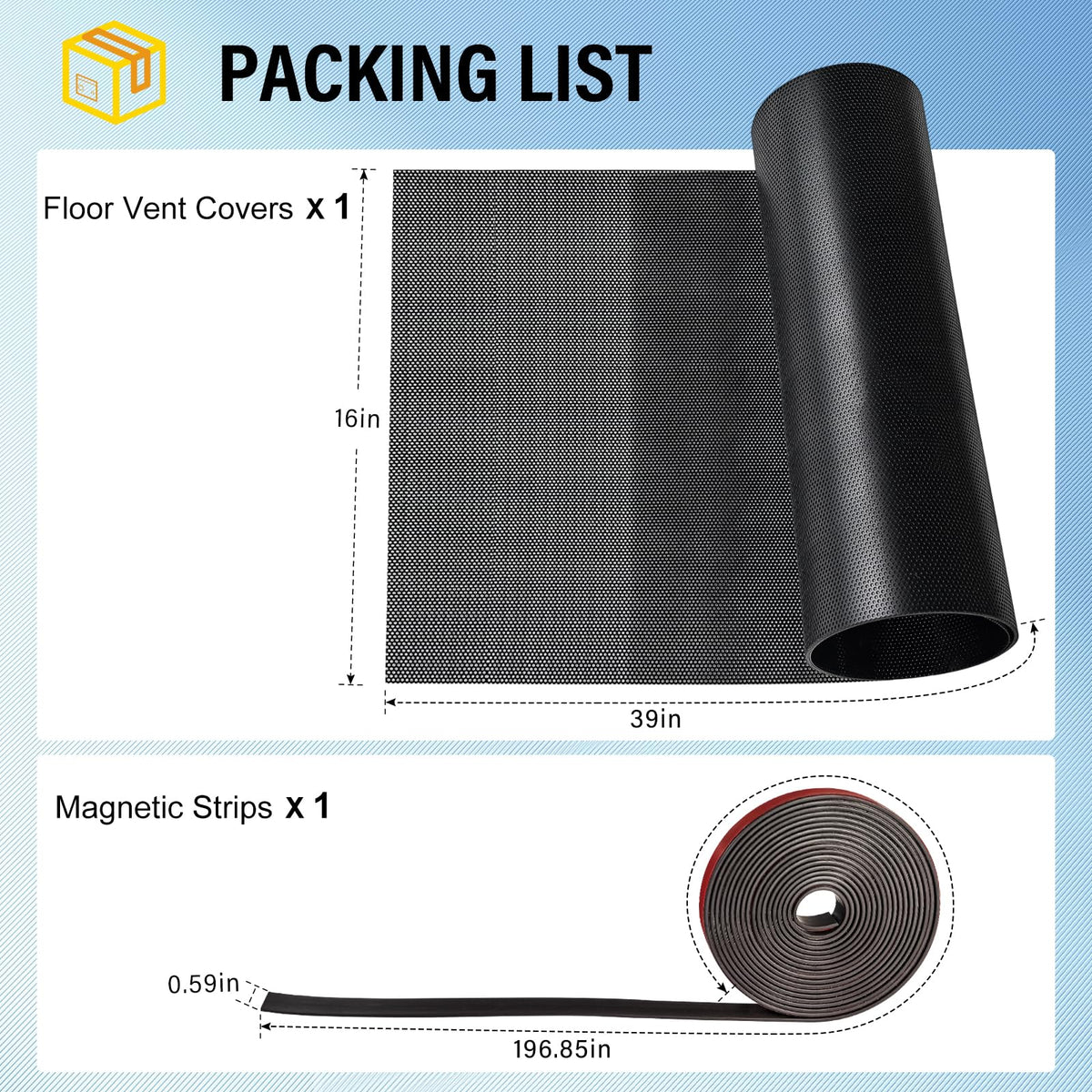 Nanningo magnetic strip edge secures the filter to metal vents.