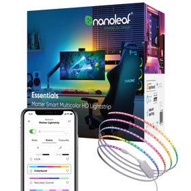Nanoleaf Essentials lightstrip displays a vibrant multicolor gradient for immersive ambiance.