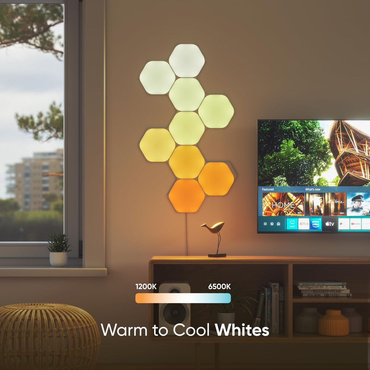 Nanoleaf Shapes Hexagons room ambiance adapts to activities with soothing or energizing color options.