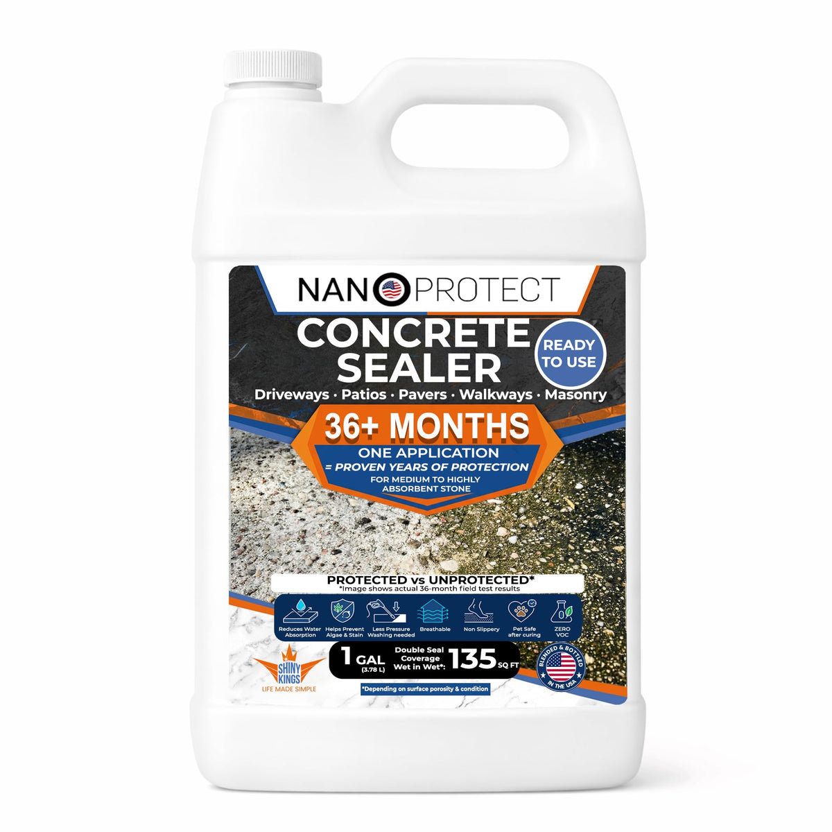 Nanoprotect concrete sealer bottle pour showing deep penetration for lasting protection.