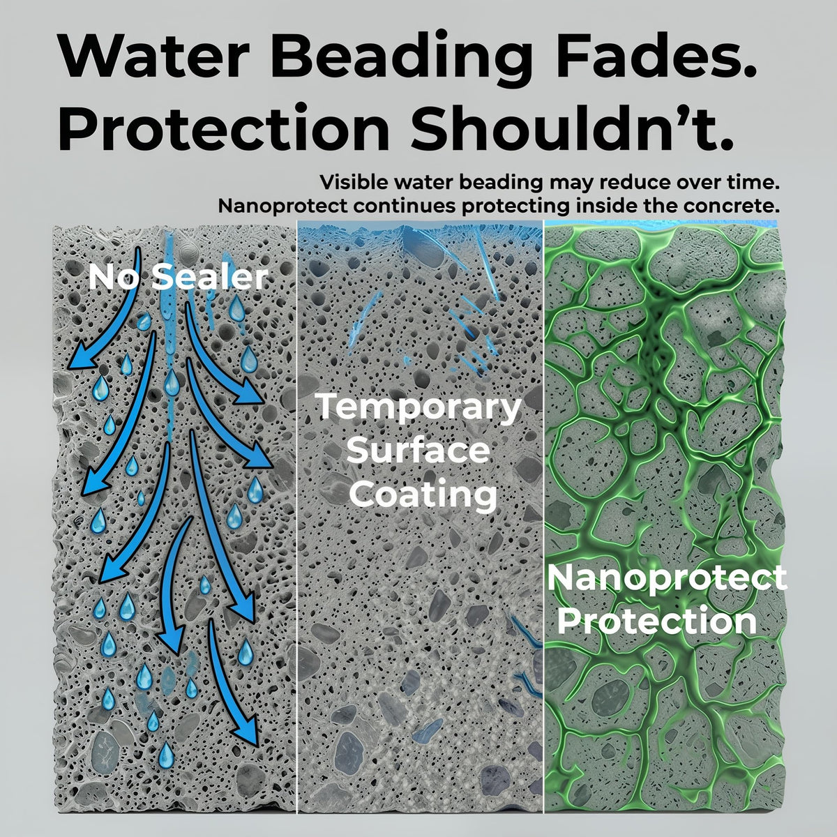Nanoprotect deep-penetration barrier inside concrete pores visible after application.