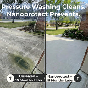 Nanoprotect spray application on surface using pump sprayer for even coverage.